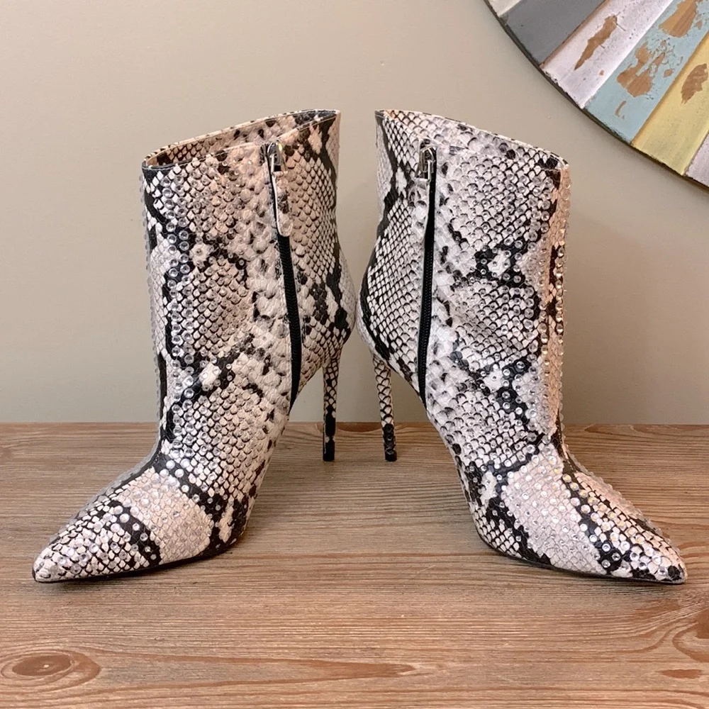 JLO Jennifer Lopez Frankalina bootie - faux snakeskin & rhinestones